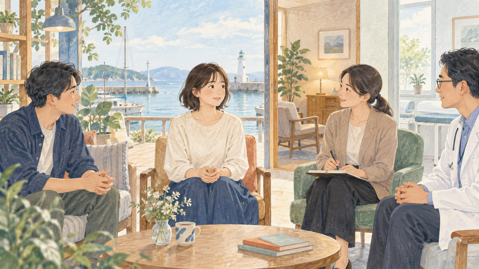 家族や友人、心理職、精神科医など複数の相談先を表したイラスト