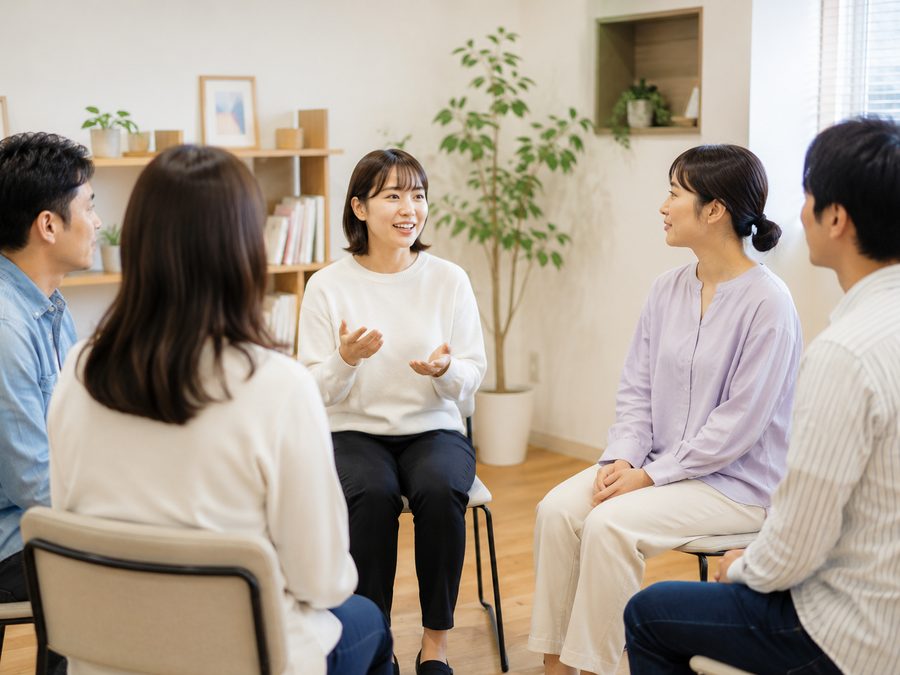 グループプログラムの様子。少人数で円になって対話している